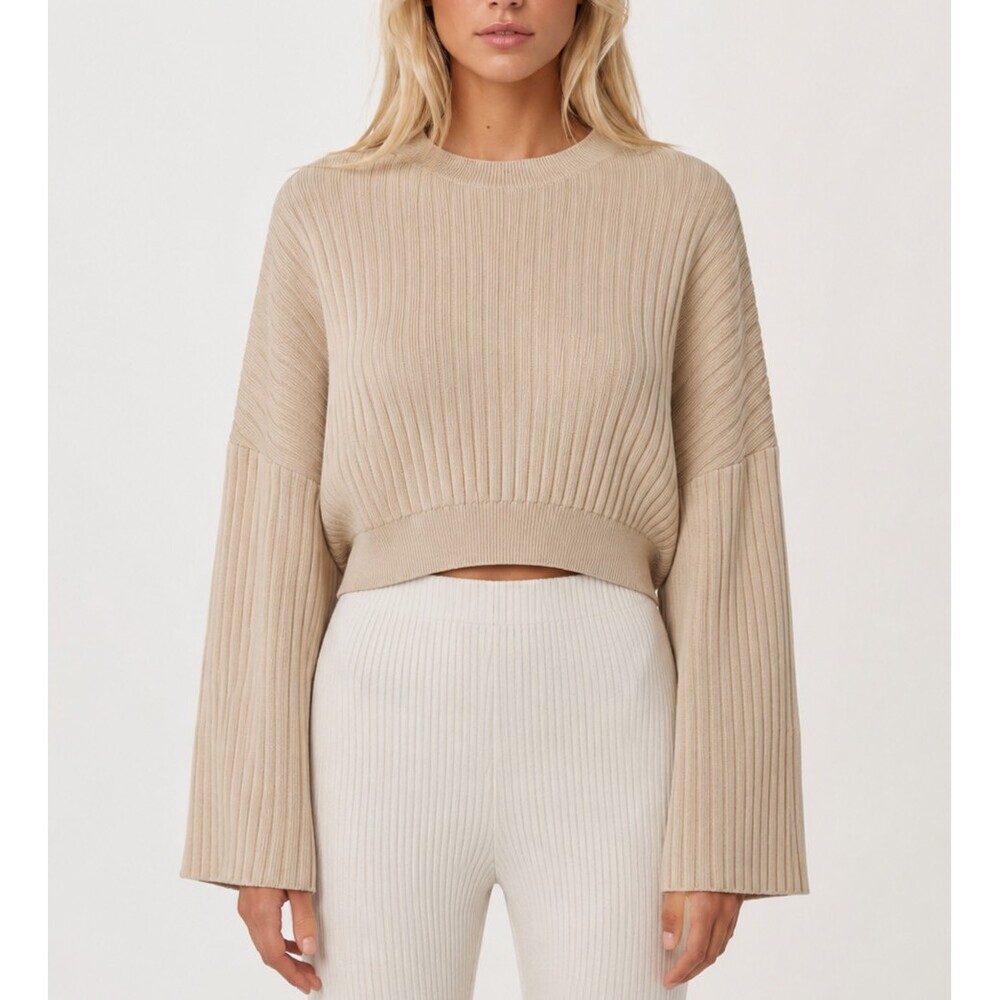 Lulu's Cream Ribbed Knit Cropped Sweater "Snuggly Style" - Size Small
